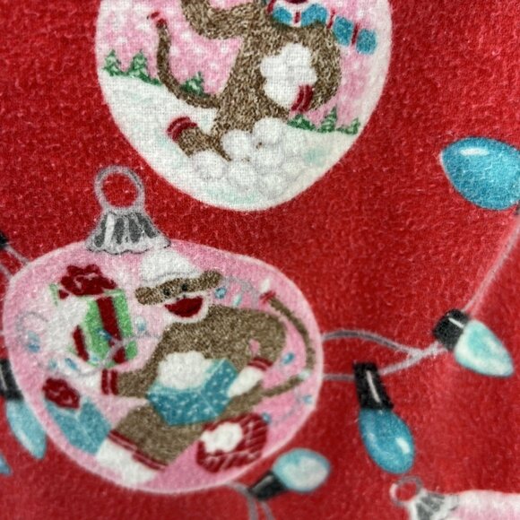 Nick & Nora Size XL Christmas Sock Monkey 2 Pc Flannel Pajama Set Women Red - Picture 3 of 11